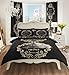 Think-Louder New Luxury Modern Paris Script Quilt Cover Duvet with Pillow Cases Black Super King