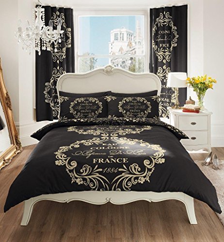Think-Louder New Luxury Modern Paris Script Quilt Cover Duvet with Pillow Cases Black Super King