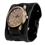 Unisex Uhr Retro Herren Punk Rock Armbanduhren Große Breite Brown Leder Armband