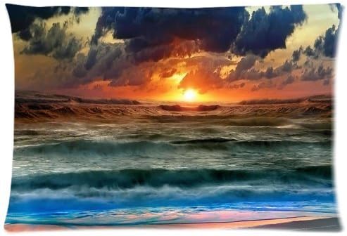 Custom Fashion Comfortable Style Zippered Pillowcase, HD Clear color Sunset at high tide the sea PillowCase Pillow Cases Covers Standard Size 20"x30"(two sides) Cushion Cover Sofa Bed PillowCases Cover