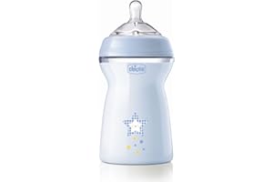 Chicco Natural Feeling Biberon Anticolica 6 Mesi + da 330 ml, Biberon con Tettarella in Silicone Morbida e Flessibile, Adatto per Allattamento Misto, Flusso veloce, Colore Azzurro