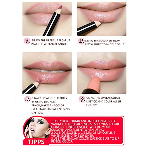 Konturenstifte, Lippenkonturenstifte Blue Oceans Lipliner, 12 Farben Professionelle Lipliner Lip Liner Lippenstift Lippenkonturenstift mit Deckel / Langhaltender Lippenstift / Lipliner Palette / Lippenstift Matt / Wasserfester Permanent Konturenstifte - 6