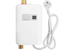 EUNEWR Mini chauffe-eau électrique instantané, 220 V 3800 W, avec écran numérique, sans réservoir, pour salle de bain, cuisine, rouge délavé (noir)