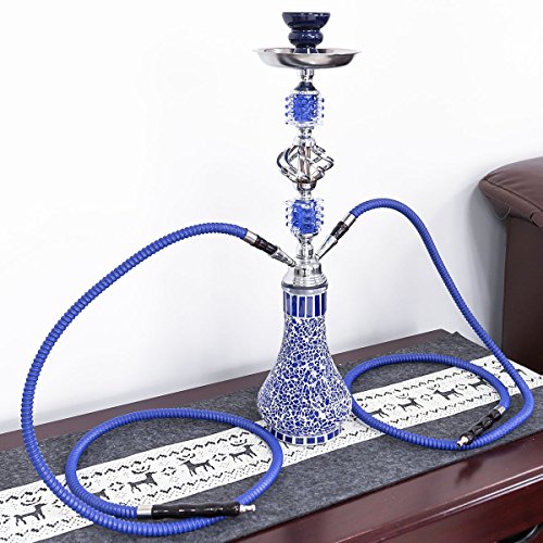 DXP Wasserpfeife Shisha Mosaik Hookah mit 2 Schläuchen ca.55cm inkl. Kohlezange, Tonkopf Zubehör JYH04 Blau - 4