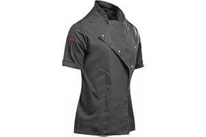 strongAnt Chaqueta de Cocinero para Mujer, elástica, Uniforme de Chef Profesional, con Tira de Botones a presión, Manga Corta