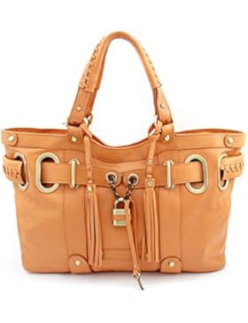 Bovari Whiskybraun XL Padlock Shopper Damen Handtasche - echt Leder - Farbe: whiskey - super soft limited edition