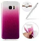 Hülle Samsung Galaxy S7 Edge,Galaxy S7 Edge Hülle,Galaxy S7 Edge Schutzhülle,Felfy Ultra Slim Ultradünn Case Soft Gel Weich Flexibel TPU Silikonhülle mit Bling Sternchen Gradient Farbe Design Protective Scratch Resistant Bumper Handytasche Case Back Cover für Samsung Galaxy S7 Edge [Lila Rote] + 1x Silver Stylus+ 1x Bling Dust Plug [Zufällige Farbe]