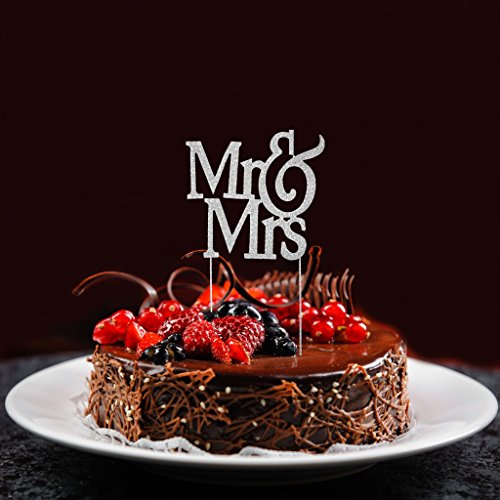 MagiDeal Tortenaufsatz “Mr&Mrs“ Hochzeit Kuchen Aufsatz Topper Kuchen Aufsatz Tortendeko Hochzeit Cake Topper Glitzernd Tortenverzierung Dekoration Tortenstecker Silber - 6