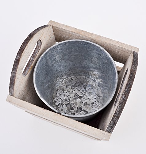 Topf Korb Deko Objekt Holz Metall 13x14x14cm natur Blumen Pflanzen Gefäß - 2
