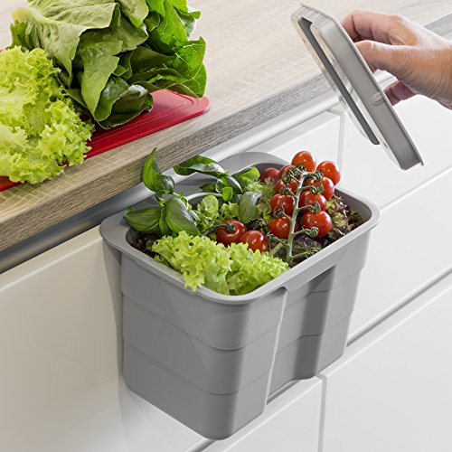 SO-TECH® BIKI Bio-Müll Abfallbehälter 4,2 L grau mit Deckel Abfallsammler zum Einhängen Mülleimer Tischmülleimer