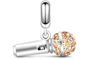 GNOCE Microphone Charm 925 Sterling Silver Singing in Life Mini Microphone with Cubic Zirconia Dangle Charm Pendant for Bracelet/Necklace Jewelry Gift for Girl Women