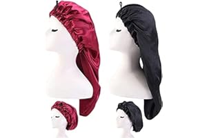 LadayPoa Women 2 Pack Long Satin Hair Bonnet Girls Silky Cap for Sleeping Large Satin Sleep Cap for Long Curly Hair Protection