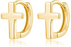 Reffeer Solid 925 Sterling Silver Cross Hoop Earrings for Women Teens Small Cross Huggie Earrings