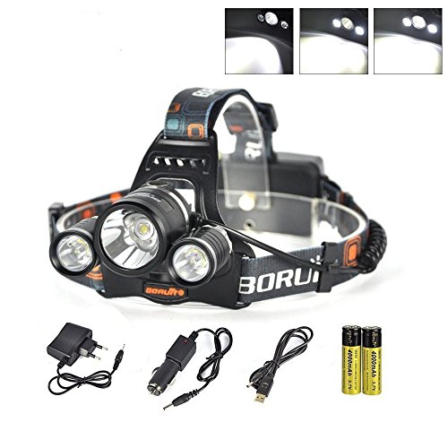 Boruit Led stirnlampe kopflampe Scheinwerfer LED nachladbare 2 in 1 abnehmbarer 3 * T6 LED-Scheinwerfer-Fahrrad-Licht bewegliches wasserdichtes 4 Brilliant Methoden Leuchtturm Brennerkopf für den Außenreitnachtangeln Camping Wandern Laufen Radfahren Scaling Walk - Charger EU
