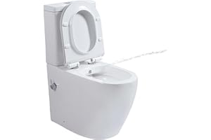 ROBANMOA Rimless Close Coupled Toilet with Bidet, Integrated Combined Bidet Toilet All in One Back to Wall Comfort Height Toilets Elongated Ceramic Pan Soft Close Seat Cistern Bathroom WC