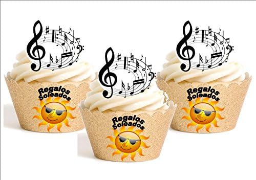 12 x Musical Notes in Circulo Mix Cartoon Decoration Printed in Paper Edible personalizacion Pizza Frame Happy Birthday