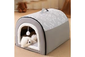 ZENTAURUS CASA para Gatos - CASITA Interior para Perro - Cama INCLUIDA EN LA Cueva para Perros Y Gato - CASETA Interior para Perros Y Gatos con Bola para Jugar (Gris, S: 35x30x30cm)