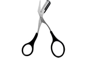 UPSTORE 1 PZ Acciaio inossidabile Sopracciglio Grooming Shear Forbici con pettine plastica (staccabile) Sopracciglio Ciglio Strumento rimozione dei capelli trucco Accessori bellezza (Nero)