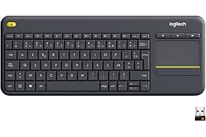 Logitech K400 Plus Clavier Sans Fil Touch TV Avec Contrôle Média et Pavé Tactile, Clavier Francais AZERTY - Noir