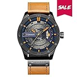 Curren Quartz Uhren Herren, Casual Analoge Quartzuhr, Multifunktionale Militär Sport Wristwatch Männer, Wasserdicht Lederarmband mit Datumsanzeige 8301 (Braun)