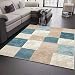 Produktbild VIMODA Modern Edler Designer Teppich, Kariert und Meliert in Türkis Beige Creme, Sehr Dicht Gewebt - ÖKO TEX Zertifiziert, Maße:80 x 300 cm