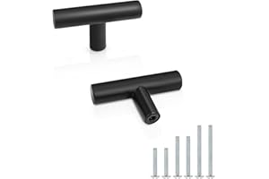 Probrico 10 Pack Black Cabinet Knobs, T Bar Drawer Knobs, Stainless Steel Handles for Kitchen Cupboard, Wardrobe Knobs 50mm/2" Length