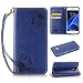 Produktbild Nancen Samsung Galaxy S7 / SM-G9300 (5,1 Zoll) Handyhülle, Luxus Marine blau Prägung Schmetterling und Blume Muster Flip Case PU Leder Tasche Ledertasche Etui Protective Schale Bookstyle Schutzhülle mit Standfunktion