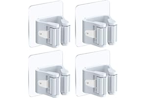 O'woda 4 Pezzi Portascope e Portaspazzole Muro Montato, Porta Scope Parete Holder Autoadesiva, Ganci Portascope Mop per Bagno, Soggiorno, Balcone, Camera, Salvaspazio (Bianco)