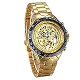 JewelryWe Herren Automatik Armbanduhr Gold Edelstahl Armband Skelett Uhr Automatikuhr