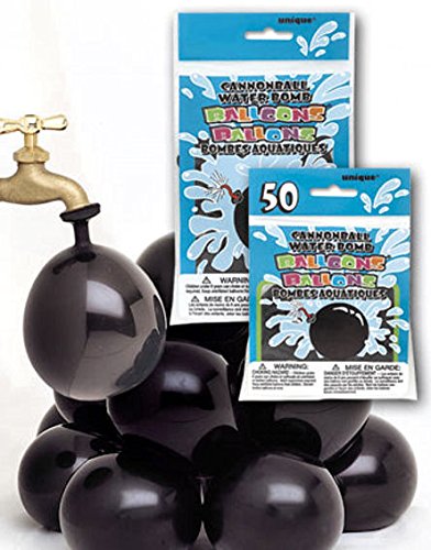 50 Stück 'Cannonball' schwarze WASSERBOMBEN Latex – Luftballons