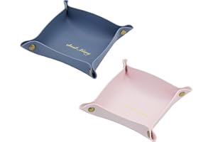 WisePoint Valet Tray 2 PCS, PU Leather Catchall Tray Foldable Bedside Vanity Tray for Men and Women, Stylish Small Tray for Living Room, Bedroom, Study Room, Office (pink+blue)