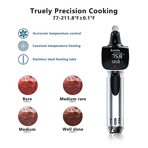 Sous Vide,Azrsty Präzisionskocher und Umwälzpumpe Leise Genaue Temperatur Messung Digital Timer,1 Hand-Vakuumierer,5 wiederverschließbare Beuteln und 1 Thermometer ,Weiß - 3