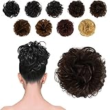 BARSDAR 100% Human Hair Scrunchies (4# Brown) Curly Messy Hair Bun Extensions Wedding Hair Pieces for Women Kids Hair Updo Donut Chignons