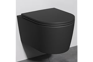 AM.PM WC suspendu cuvette et WC surélevé Func FlashClean, WC suspendu sans bord noir mat à rinçage profond, WC mural avec abattant à fermeture automatique, WC noir en céramique, 49 cm, radiocommandé