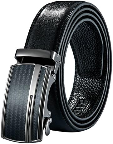 Qsuper Leather Belts for Men - Automatic Buckle Ratchet Slide Holeless - Long 52" Gift Box Packaging