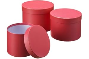 Floralcraft Set of 3 Round Lined Symphony Hat Boxes with Lids (Red), Empty Storage Boxes Cardboard Florist Hat Boxes Jewellery Boxes for Wedding Anniversary Valentines Gift Christmas