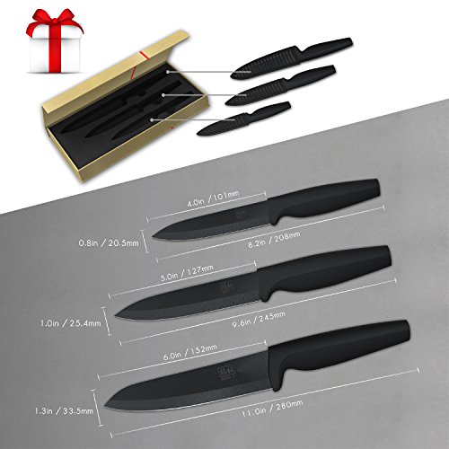 Keramikmesser Set 3-Teilig Schwarzes Scharfe Professionelle Küchenmesser - 7