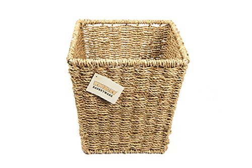 Elite Housewares WoodLuv Papierkorb aus Seegras Quadratischer Korb Aufbewahrung