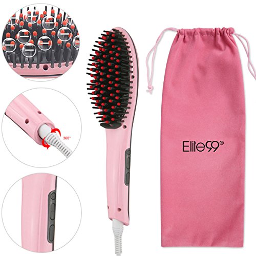 Hair Straightening Brush from LINKGU - New Ceramic No-Damage Faster Styling and Detangling Electric Straightener with LCD Temperature Control for Short or Long, Black, Thick, Thin, Wavy Hair or Bangs - Portable Professional Beauty Product - Get Rid of Bed head today Pink