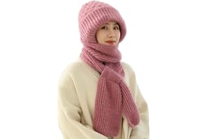 LUCKKY Integrated Ear Protection Windproof Cap and Scarf Set, Winter Warm Knitted Thickening Beanie Hat for Women