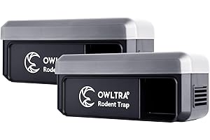 OWLTRA 2 Pack OW-7 in-/Outdoor Electric Rodent Trap, Instant Kill Mouse & Rat Zapper with Waterproof Cover, Sound & Light Alarm, and Batteries or USB Power Source, Waterproof Grade IPX4, Black