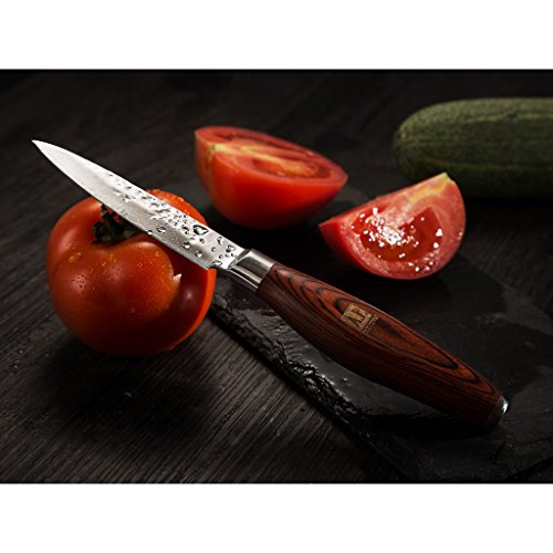 A.P. Donovan – Damast-Messer Küchenmesser Damastener Stahl Obstmesser Gemüsemesser Schälmesser Kochmesser 9cm – Pakkaholz - 9