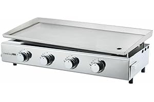 COOKINGBOX Plancha a gaz - 4 Feux - Brasilia - Tout INOX - Surface Cuisson - XXL - 84 x 34 cm