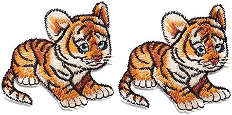 HUIXUN Iron On Applique Patch, Cute Tiger Small 2 Pieces