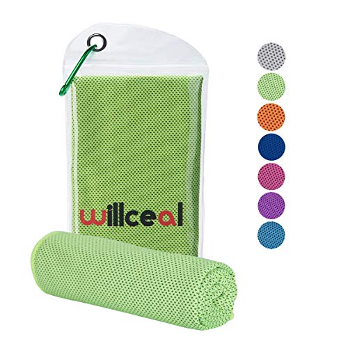 willceal Cooling Towel, Cool Towel for Instant Cooling Relief?40" 12"?for Sports, Workout, Travel, Fitness, Gym, Yoga, Pilates, Camping & More (Green)