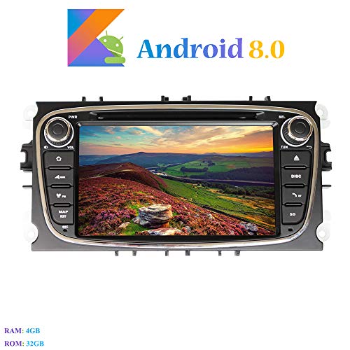 Android 8.0 Autoradio, Hi-azul 2 DIN 7" Radio de Coche Navegación GPS De Coche In-Dash 8-Core RAM 4G ROM 32G Auto Radio para Ford Focus(2007-2010), Mondeo, S-MAX, C-MAX, Galaxy (Negro, Autoradio)