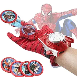 Fabium Ultimate Spiderman Hand Gloves with Disc Launcher Action Figure Super Hero Single Hand Glove Toy Set Spiderman Disk Launcher Character Toys for Kids Boys and Girls (Red)