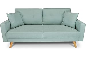 SAMIRA Divano 3 posti in tessuto vellutato verde tiffany piedi in legno mod. Chloe