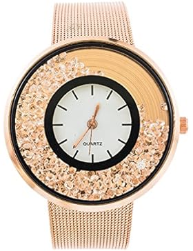 Souarts Damen Rosegold Farbe Edelstahl Uhrarmband Treibsand Armbanduhr Quartzuhr Analog Armreif Uhr mit Batterie