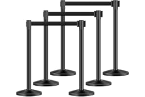 VEVOR Stanchion Post, 6 Pcs Crowd Control Barrier with 6 Retractable Belts, Carbon Steel Black Stanchion Post Queue with Sand Injection Hollow Base for Theaters, Parties, Weddings, Exhibitions, Black